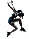 Woman runner jogger jumping silhouette Royalty Free Stock Photo