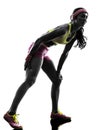 Woman runner running pain muscle cramp silhouette