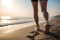 Woman runner seashore seaside tropical waves ocean island nature. Jogger legs sandy beach leisure time activity fitness Royalty Free Stock Photo