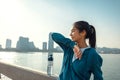 Woman runner takes a break after jogging in the morining Royalty Free Stock Photo