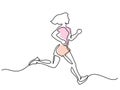 Woman Runner. Continuous One Line Drawing. Young woman athlete run sprint.