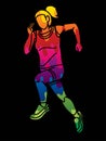 A Woman Running Action Marathon Runner Start Running Cartoon Sport