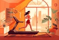 training woman wellness boho run fit sport style exercise treadmill health fitness. Generative AI.