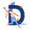 Woman running with ball in dodgeball game in front of capital letter D. Youth and healthy lifestyle concept illustration Royalty Free Stock Photo
