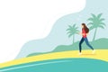 Woman running on the beach. Concept illustration for healthy lifestyle, exercising, jogging. Vector illustration in flat