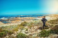 Woman running, beach and fitness outdoor with cardio and training for marathon with young athlete and sports. Female Royalty Free Stock Photo