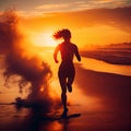 a woman running on the beach at sunset Royalty Free Stock Photo