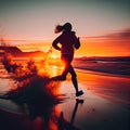 a woman running on the beach at sunset Royalty Free Stock Photo