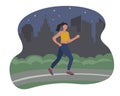 A woman running in the city at night. Sports training on the street. A runner on the move. Marathon and long runs in the street.