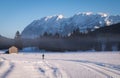 Woman running cross-country skiing with nice view to mountain Grimming Royalty Free Stock Photo