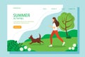 Woman running with the dog in the Park. Conceptual illustration of outdoor recreation, active pastime.