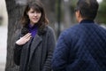 Woman Running into an Ex Boyfriend on the Street Royalty Free Stock Photo