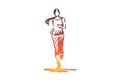 Woman, running, healthy, habit, activity concept. Hand drawn isolated vector.