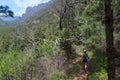 Woman running or hiking in the mountains of la palma Royalty Free Stock Photo