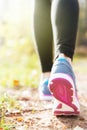 Woman running legs in sunset forest Royalty Free Stock Photo