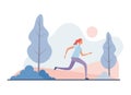 Woman running in park in morning. Flat vector illustration Royalty Free Stock Photo