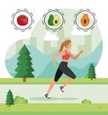 woman running practice with fruits and tomato