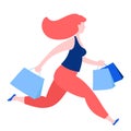 Woman running with purchase buy paper bags . Summer sale discount black friday start Royalty Free Stock Photo