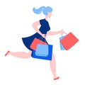 Woman running with purchase buy paper bags . Summer sale discount black friday start Royalty Free Stock Photo