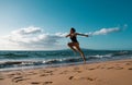 Woman running silhouette. Run on sea. Sport exercise at beach concept. Royalty Free Stock Photo