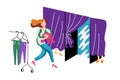 Woman running to fitting room vector illustration