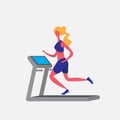 Woman running treadmill cartoon character sport female activities isolated keep fit healthy lifestyle motivation concept