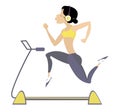 Woman running on a treadmill. Running simulator Royalty Free Stock Photo