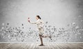 Woman running with vintage red phone Royalty Free Stock Photo