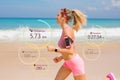 Woman running, wearable tech concept