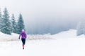 Woman running on winter trail, fitness inspiration and motivation Royalty Free Stock Photo