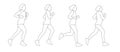 Woman runs on a race. Vector figures of an athlete on a white background. Line drawing. The concept of sports, fitness