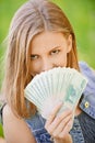 Woman with Russian roubles Royalty Free Stock Photo