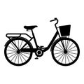 Woman\'s bicycle with basket Womens beach cruiser bike Vintage bicycle basket ladies road cruising icon black color vector