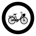 Woman\'s bicycle with basket Womens beach cruiser bike Vintage bicycle basket ladies road cruising icon in circle round black colo Royalty Free Stock Photo