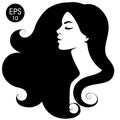 Woman`s black silhouette. Vector fashion portrait. Black and white silhouette Royalty Free Stock Photo