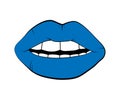Vector blue lip symbol isolated on white background. kiss black lip contour. linear icon illustration. Woman`s lips drawing Royalty Free Stock Photo