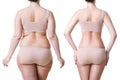 Woman`s body before and after weight loss isolated on white background Royalty Free Stock Photo