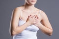 Woman`s breast test, heart attack, pain in human body