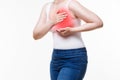 Woman`s breast test, heart attack, pain in human body