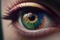 A woman\'s eye close-up with colorful makeup. Holi Concept. Generation AI Royalty Free Stock Photo