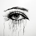 Ethereal Illustration Of A Dripping Eye: Intricate Black And White Art