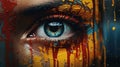A woman's eye with paint splatters on it, AI Royalty Free Stock Photo
