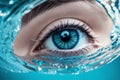 Woman s Eyes Superlative Close Up at Water Surface .AI Generated