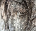 Woman`s face. Cemetery sculpture. Close-up