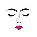 Woman\'s face with closed eyes and pink lips. beauty illustration for lash maker, eyebrow master, make-up master