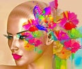 A woman`s face is combined with floral arraignments, vibrant colors and so much more Royalty Free Stock Photo