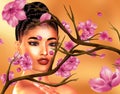 A woman`s face is combined with floral arraignments, vibrant colors and so much more Royalty Free Stock Photo