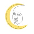 A woman s face is drawn with a single line. Face and crescent. Continuous line.