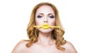 Woman's face with fashion yelow lips make-up Royalty Free Stock Photo