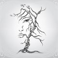 Woman`s face in the form of a tree. vector illustration Royalty Free Stock Photo